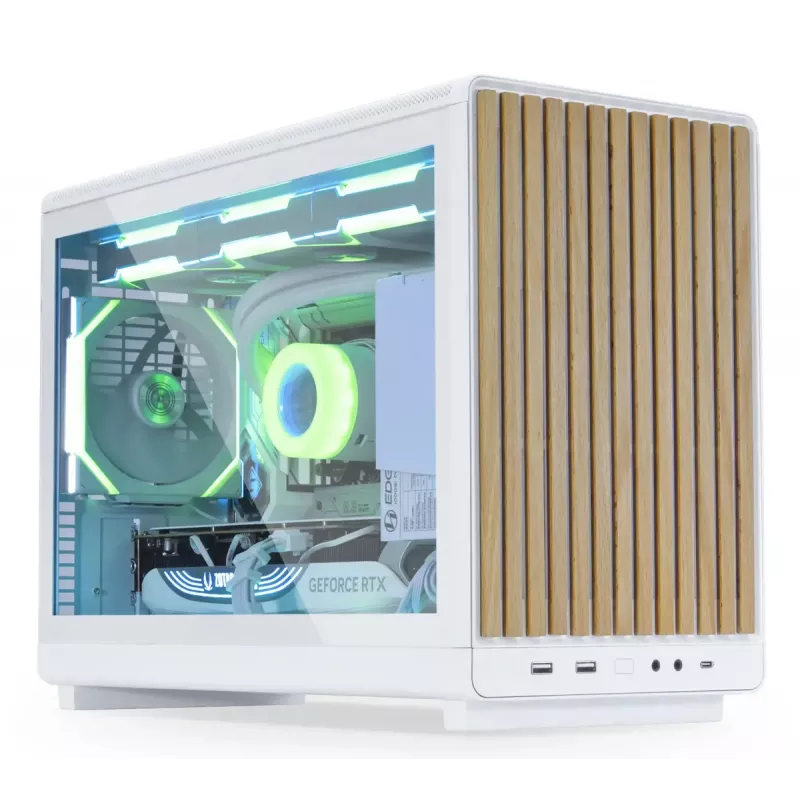 Caixa de PC Lian Li A3-mATX Micro Tower — branco com madeira, suporta fontes de alimentação ATX/SFX/SFX-L, Micro-ATX/Micro-ITX, 1x 3,5 polegadas + 2x 2,5 polegadas
