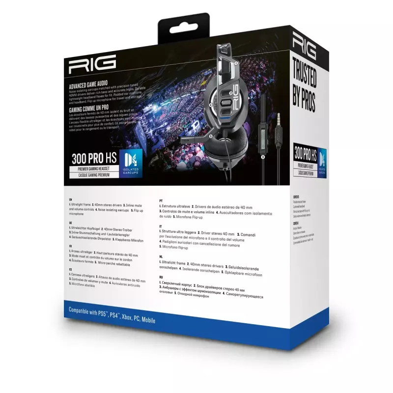 Nacon RIG 300 PRO HS auscultadores gaming, pretos