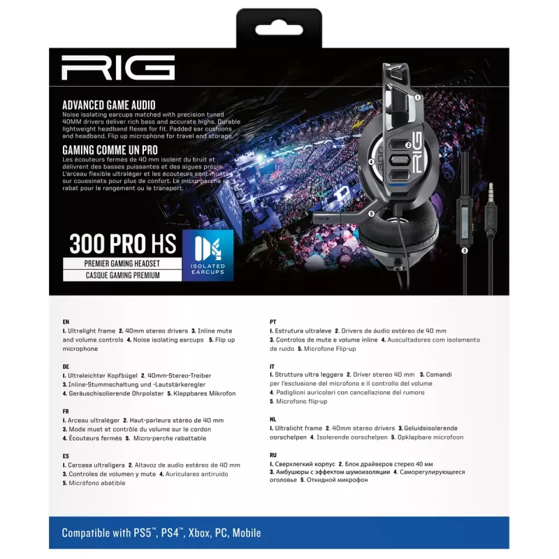 Nacon RIG 300 PRO HS auscultadores gaming, pretos