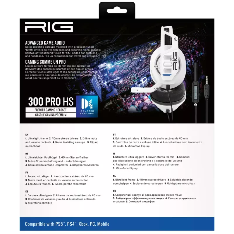 Nacon RIG 300 PRO HS auscultadores gaming, brancos