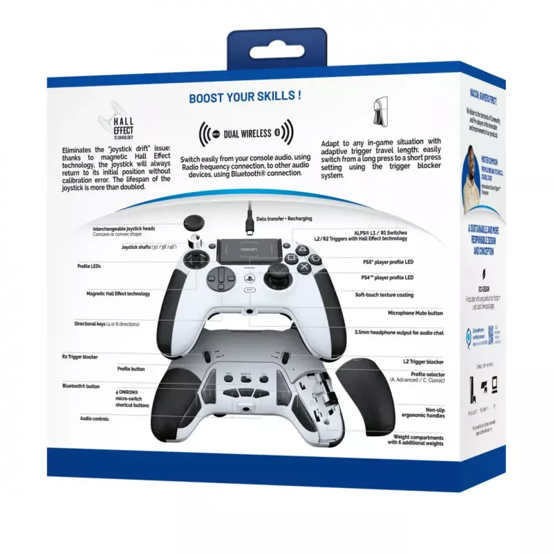 Comando bigben interactive NACON Revolution 5 Pro — controlador Bluetooth sem fios para PC, PS4, PS5, cabo de 3 m, preto/branco