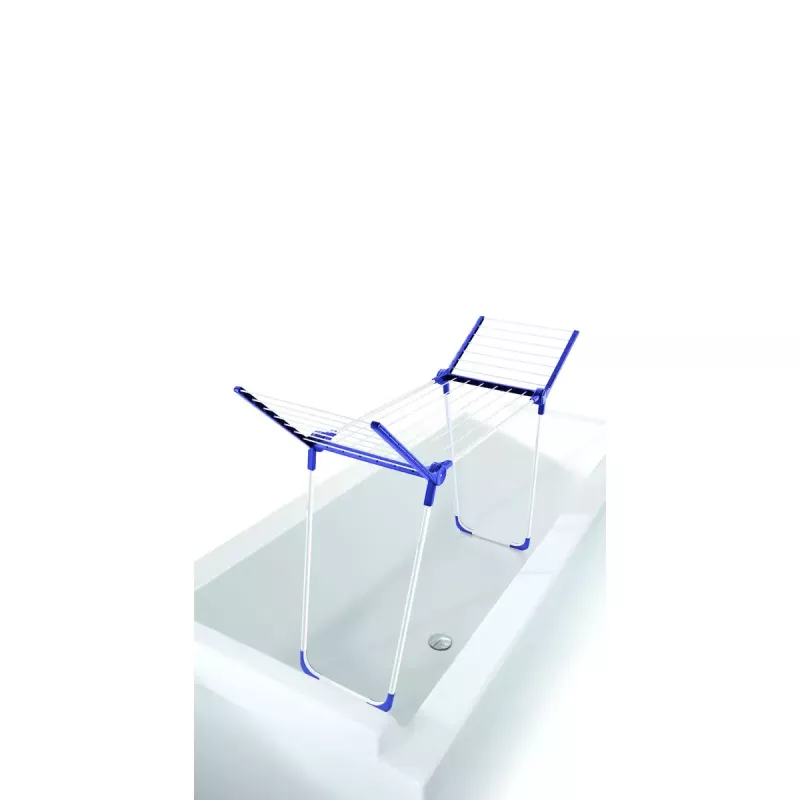 Leifheit Pegasus 120 Solid Compact 81720 estendal de chão dobrável, 12 m de comprimento de secagem, 76 x 149 x 43 cm, azul/branco
