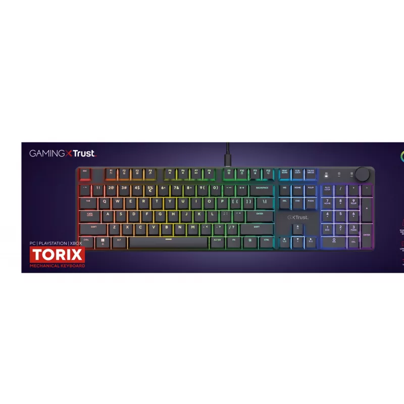 Trust GXT 866 Torix 24910 teclado mecânico para jogos, com fio USB, retroiluminado, QWERTY US International, preto