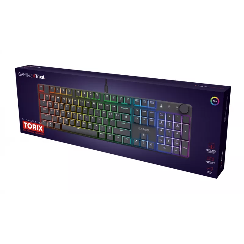Trust GXT 866 Torix 24910 teclado mecânico para jogos, com fio USB, retroiluminado, QWERTY US International, preto