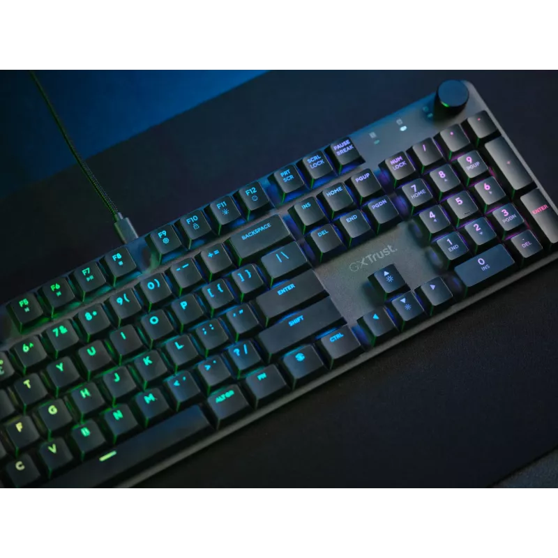 Trust GXT 866 Torix 24910 teclado mecânico para jogos, com fio USB, retroiluminado, QWERTY US International, preto
