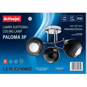 Lâmpada pendente ActiveJet AJE-PALOMA 3P E27, 3×40W, montagem no teto, prateada, IP20, 440×250 mm