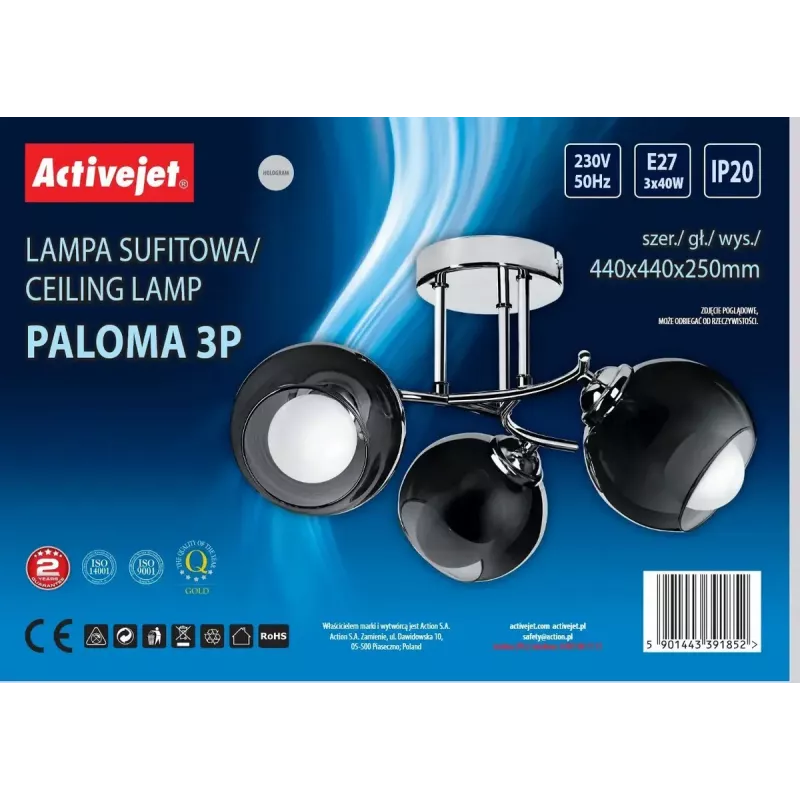 Activejet AJE-PALOMA 3P candeeiro suspenso, E27, 3×40 W