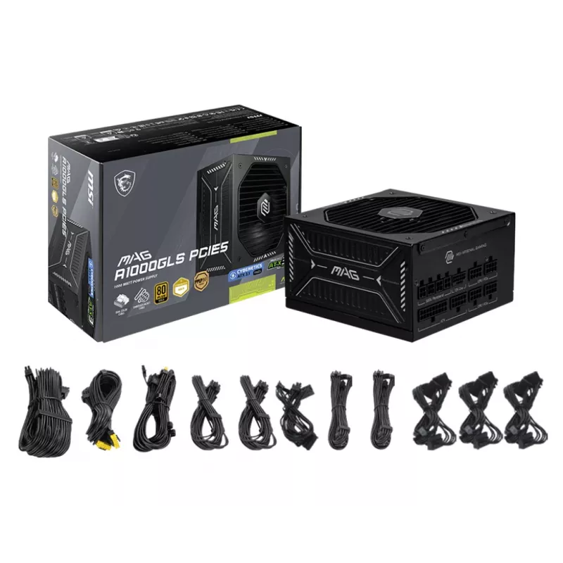 Fonte de alimentação MSI MAG A1000GLS PCIE5 1000 W 24 pinos ATX ATX preto