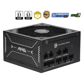 Fonte de alimentação MSI MAG A750GLS PCIE5 750W 24 pinos ATX totalmente modular 80 PLUS Gold preto