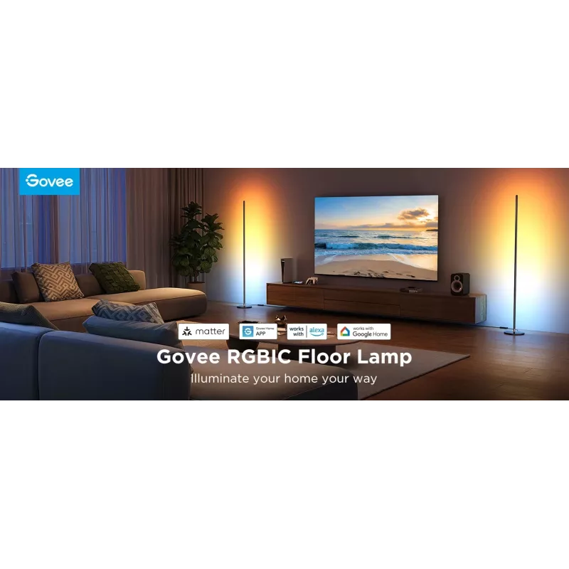 Candeeiro de pé Govee Matter RGBICW H8076C13 — iluminação LED inteligente com RGBIC e branco ajustável
