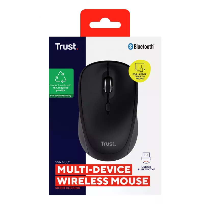 Rato Trust Yvi+ Universal Ambidestro RF Wireless + Bluetooth Ótico 1600 DPI