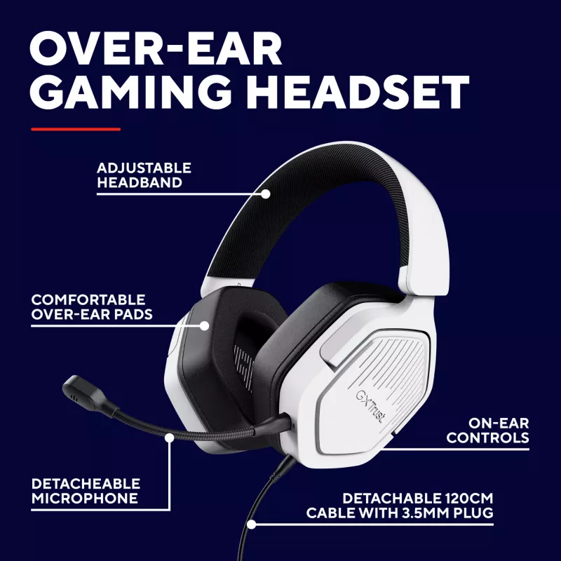 Headset Trust GXT492W Carus Com fios Arco de cabeça Gaming Branco