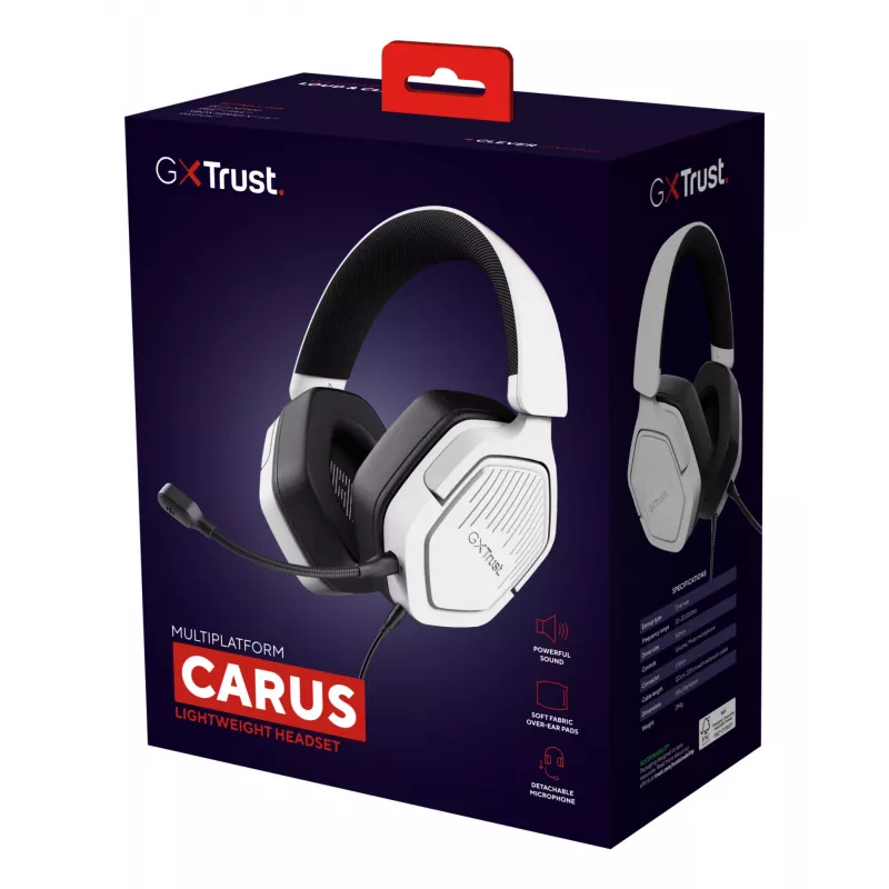 Headset Trust GXT492W Carus Com fios Arco de cabeça Gaming Branco