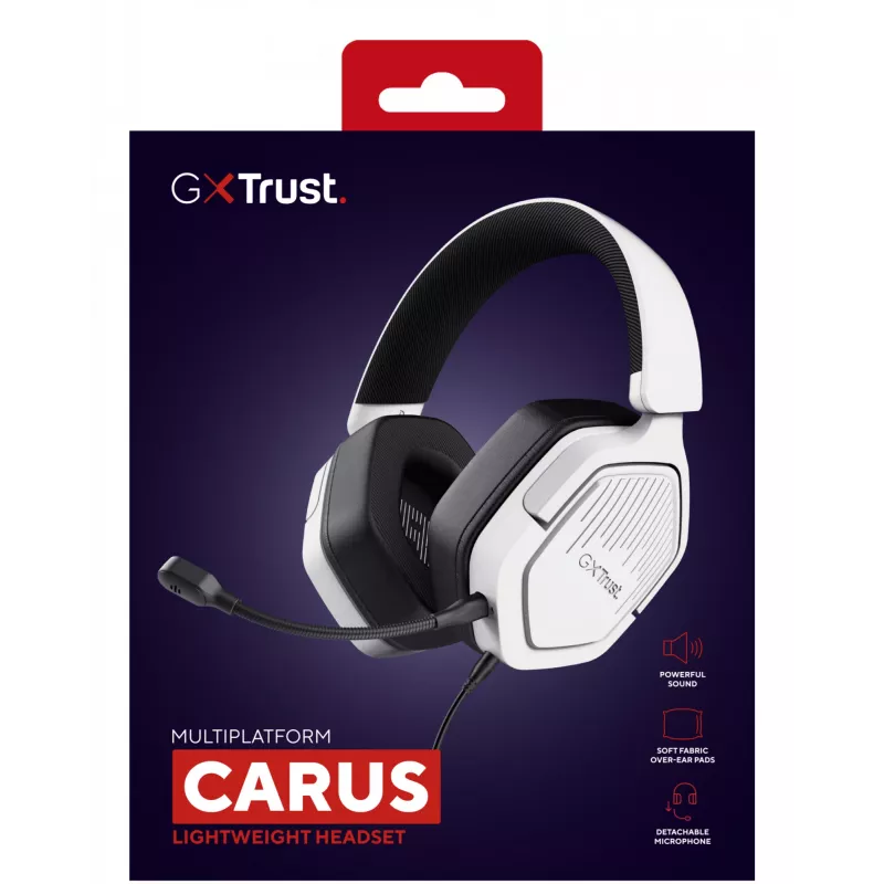 Headset Trust GXT492W Carus Com fios Arco de cabeça Gaming Branco