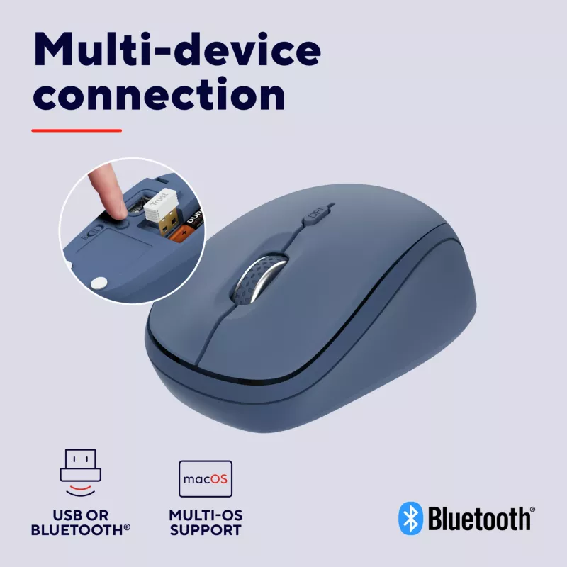 Rato Trust Yvi+ Universal Ambidestro RF Wireless + Bluetooth Ótico 1600 DPI