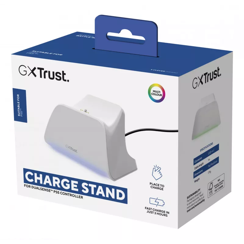Estação de carregamento TRUST GXT255W para PS5 Carregamento duplo, branco