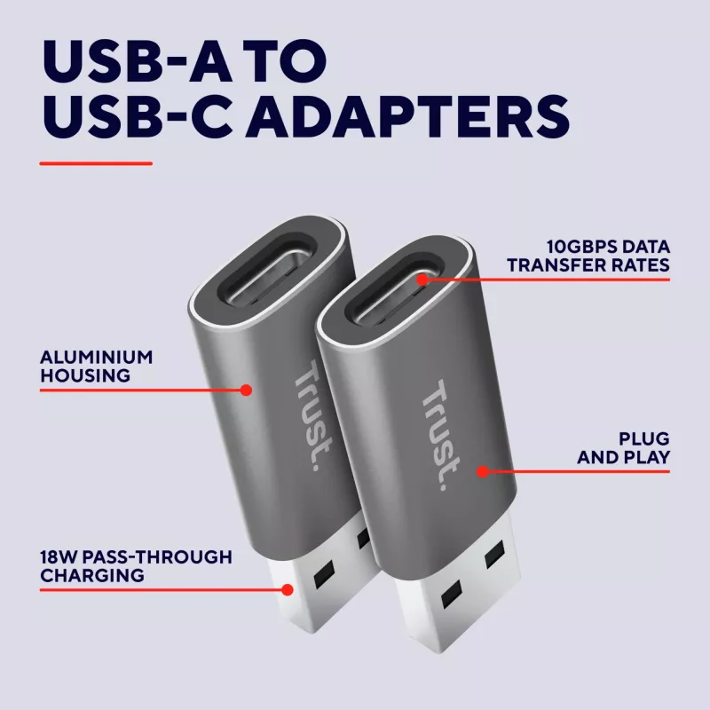 Trust Calyx USB Type-C USB Type-A Cinzento Conexão 1 USB Type-C Conexão 2 USB Type-A