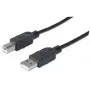 Cabo Manhattan USB-A para USB-B, 3 m, ficha macho para ficha macho, 480 Mbit/s (USB 2.0), Hi-Speed USB, Preto, garantia vitalícia, corresponde a USB2HAB3M.