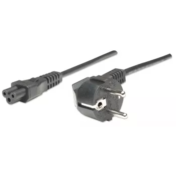 Cabo de alimentação Manhattan, ficha macho Euro-2 pólos (CEE 7/4 Schuko) para conector fêmea C5 (trevo/triângulo), 1,8 m, 16 A, cabo, garantia vitalícia