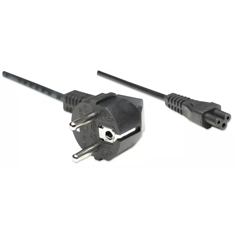 Cabo de alimentação Manhattan, ficha macho Euro-2 pólos (CEE 7/4 Schuko) para conector fêmea C5 (trevo/triângulo), 1,8 m, 16 A, cabo, garantia vitalícia