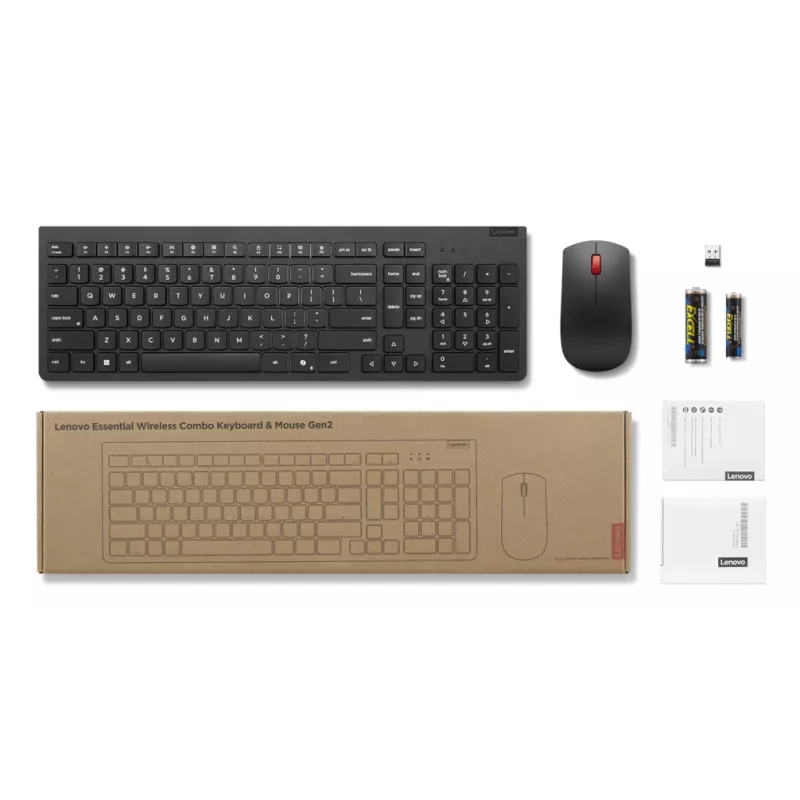 Lenovo 4X31R64453 Essential combo de teclado e rato sem fios Gen2, inglês dos EUA