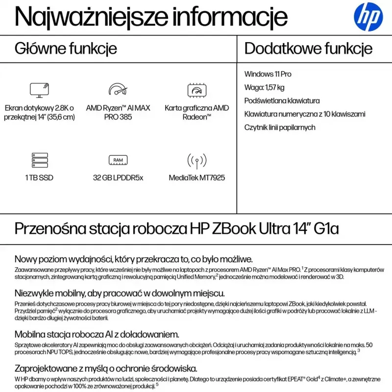 Estação de trabalho móvel HP ZBook Ultra 14 G1a Ryzen AI Max PRO 390 — 14,0