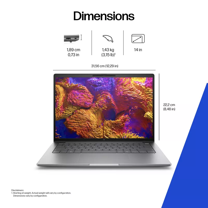 Estação de trabalho móvel HP ZBook 8 G1ak Copilot+ — 14 inch WQXGA IPS, AMD Ryzen AI 7 PRO 350 2–5 GHz, 32 GB DDR5, 1 TB NVMe, Win 11 Pro, prateado