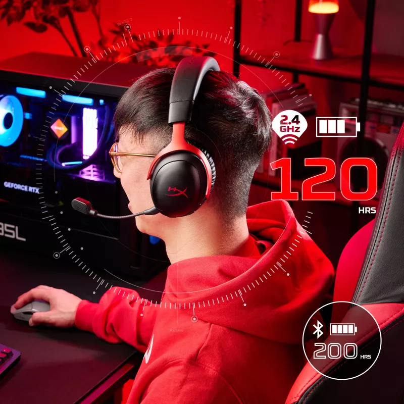 HyperX Cloud III S Wireless - headset gaming (preto-vermelho), vermelho, China, circumaural, fechado, 115 mm, 210 mm