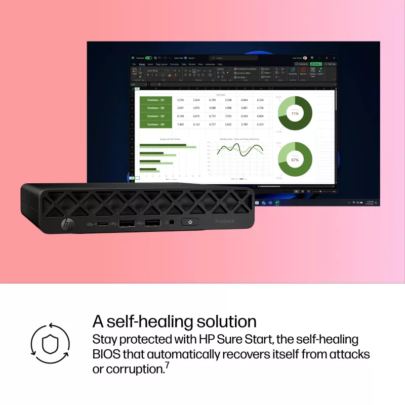 HP ProDesk 4 Mini G1i AI BY7D1ET mini PC, Intel Core Ultra 7 265T, 16 GB DDR5 5600, SSD de 1 TB, Intel Graphics, Windows 11 Pro, preto