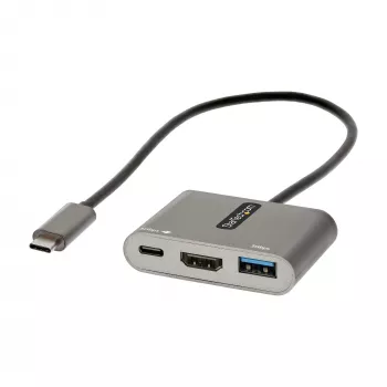 StarTech.com Adaptador multiporta USB-C, USB-C para vídeo HDMI 4K, Pass-Through PD 100W, hub USB 3.0 5 Gbit/s (1x Type-C/1x A), mini-dock USB-C, dock de viagem USB-C, estação de acoplamento portátil para portátil