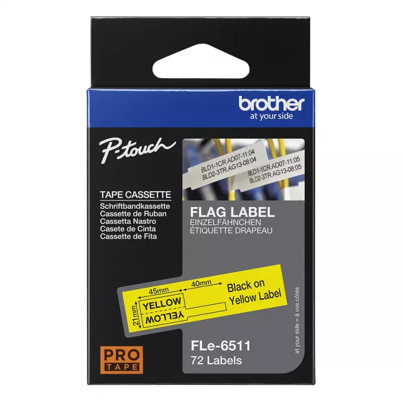 Fita de etiquetagem Brother FLE-6511 preto sobre amarelo