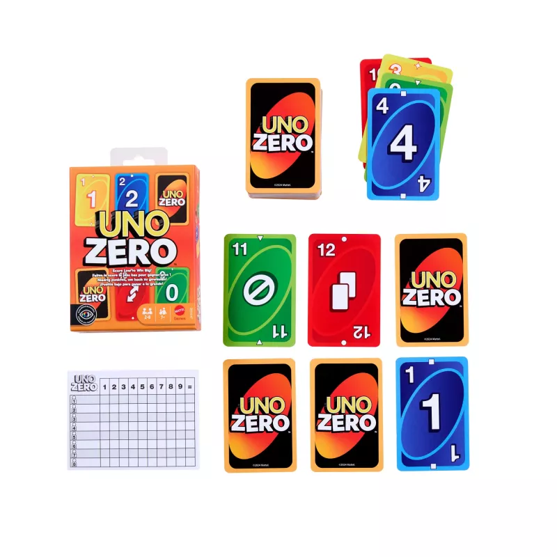Jogo de cartas MATTEL UNO Zero — Jogo de descarte, idade 7+, incl. baralho e bloco de pontuação