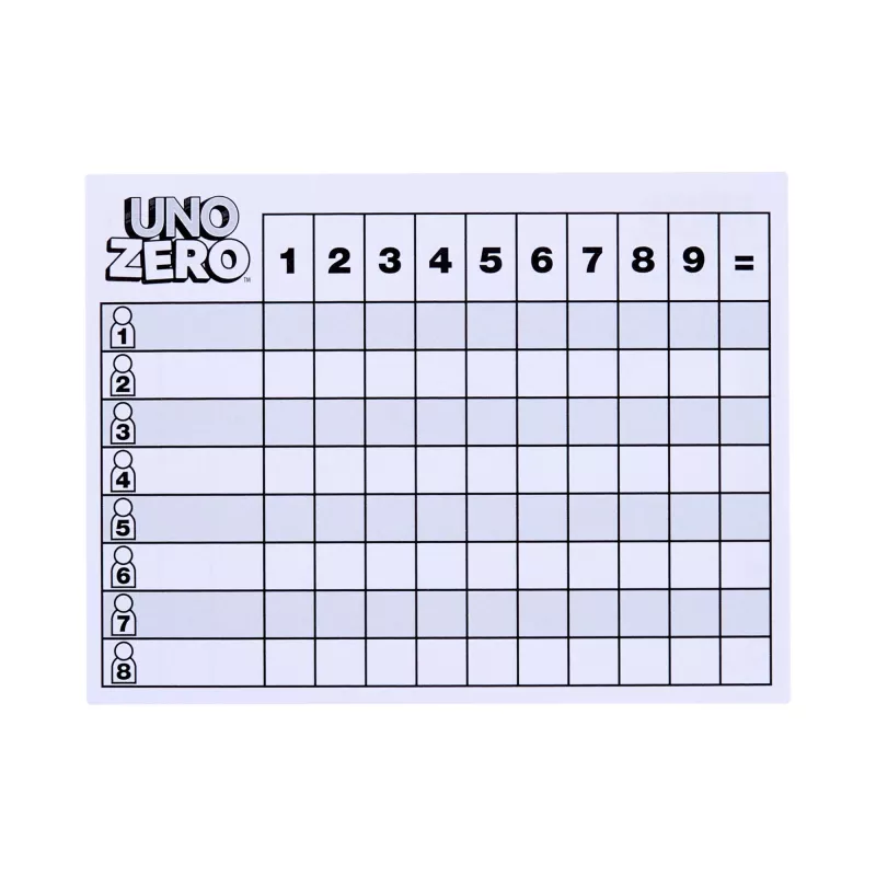 Jogo de cartas MATTEL UNO Zero — Jogo de descarte, idade 7+, incl. baralho e bloco de pontuação
