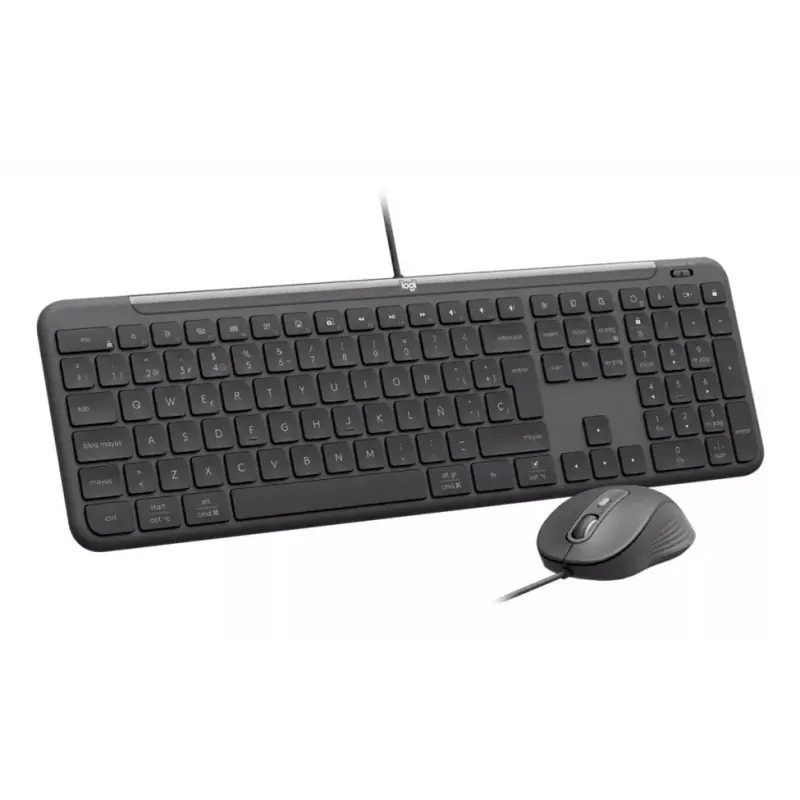Teclado de tamanho completo com rato com fios Logitech 920-013349 — USB, QWERTY US International, Grafite, cabo de 1,8 m