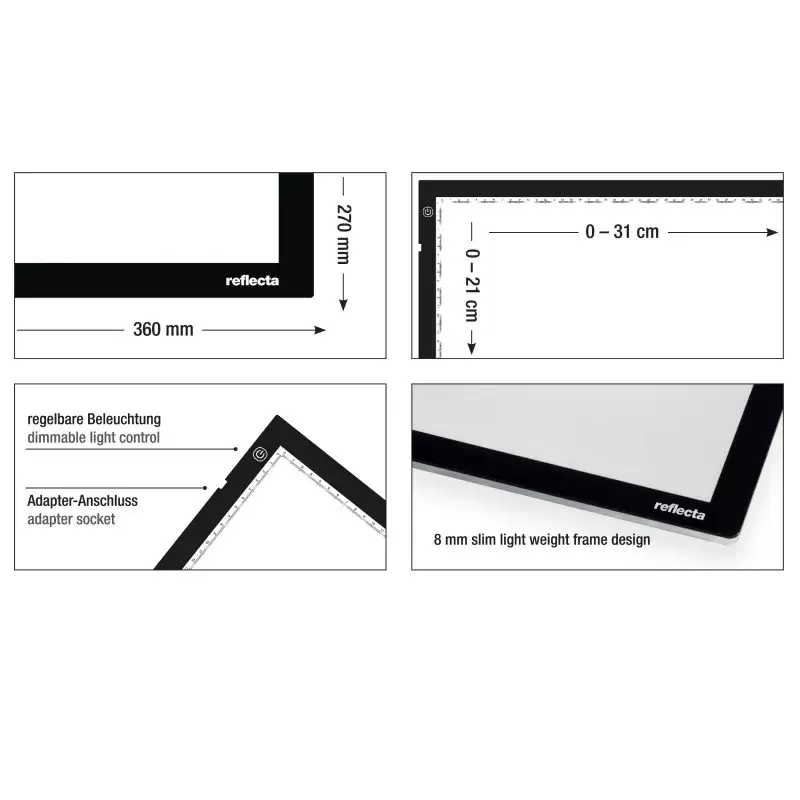 Moldura individual Reflecta LED Light Pad A4 super fina preto 31x21 cm