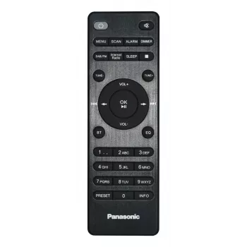 Rádio portátil Panasonic RF-D40EG-K — Sintonizador digital, FM 87,5–108 MHz, 6 W RMS, LCD 2,4 polegadas, Wi‑Fi/Wi‑Fi 4, antena externa, preto