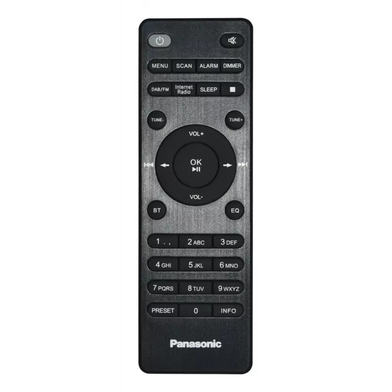 Rádio portátil Panasonic RF-D40EG-K — Sintonizador digital, FM 87,5–108 MHz, 6 W RMS, LCD 2,4 polegadas, Wi‑Fi/Wi‑Fi 4, antena externa, preto