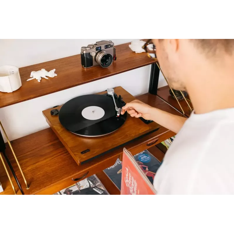 Gira-discos de áudio de acionamento por correia Lenco LS-55WA madeira semiautomático USB Bluetooth