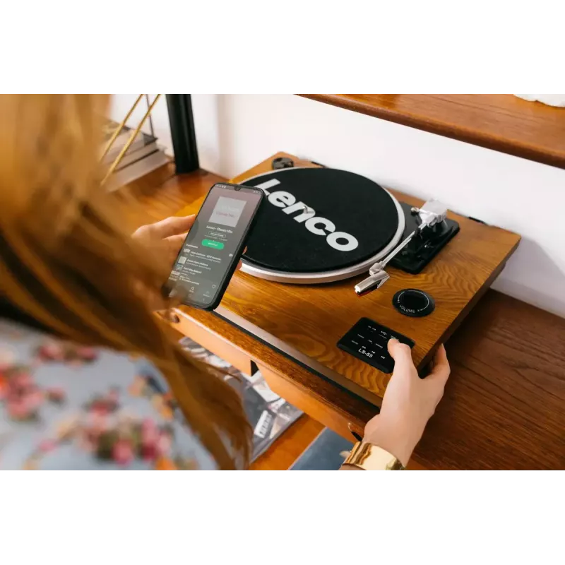Gira-discos de áudio de acionamento por correia Lenco LS-55WA madeira semiautomático USB Bluetooth