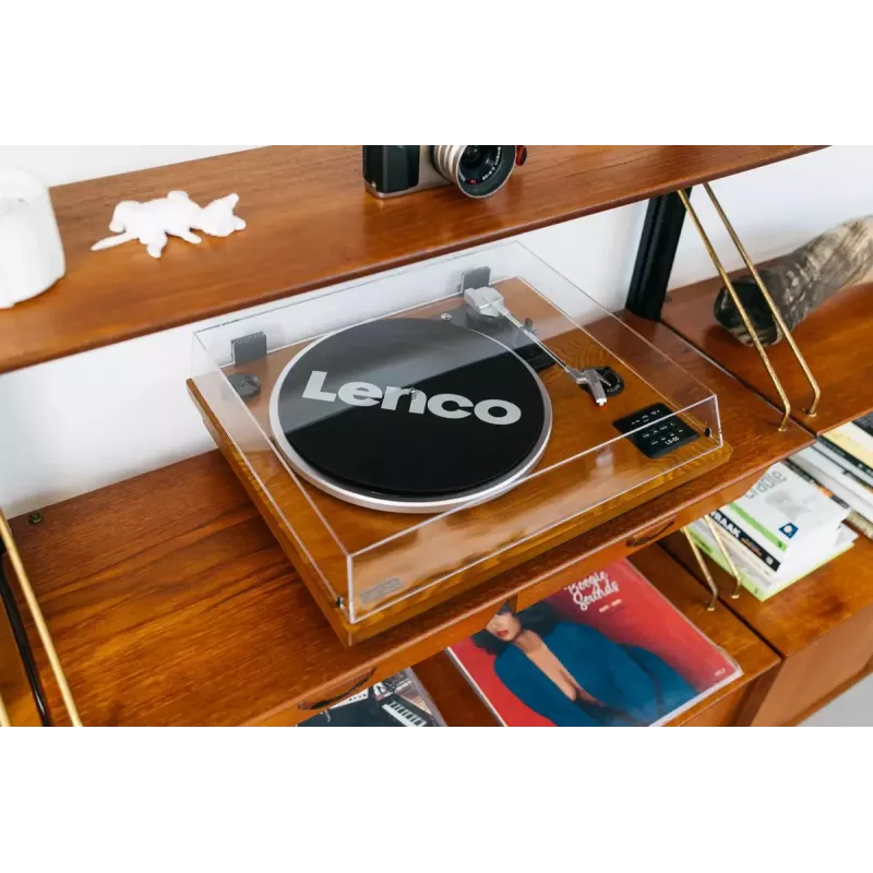 Gira-discos de áudio de acionamento por correia Lenco LS-55WA madeira semiautomático USB Bluetooth