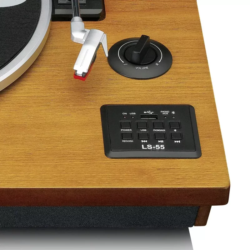 Gira-discos de áudio de acionamento por correia Lenco LS-55WA madeira semiautomático USB Bluetooth
