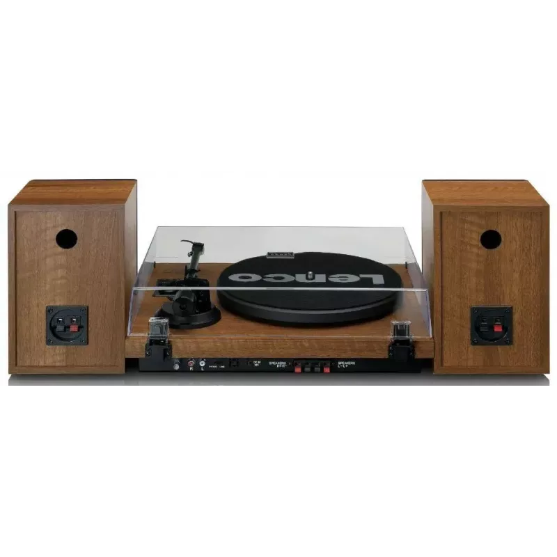 Gira-discos Lenco LS-480WD com amplificador integrado, Bluetooth, acionamento por correia, 33/45 rpm, 2×30W RMS, caixas de madeira