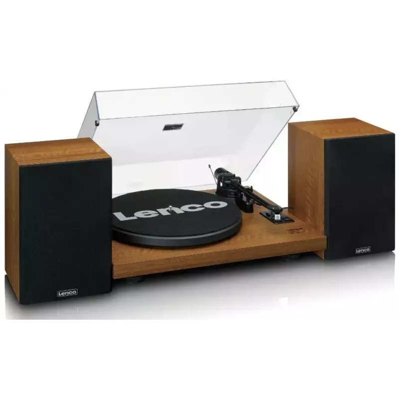 Gira-discos Lenco LS-480WD com amplificador integrado, Bluetooth, acionamento por correia, 33/45 rpm, 2×30W RMS, caixas de madeira