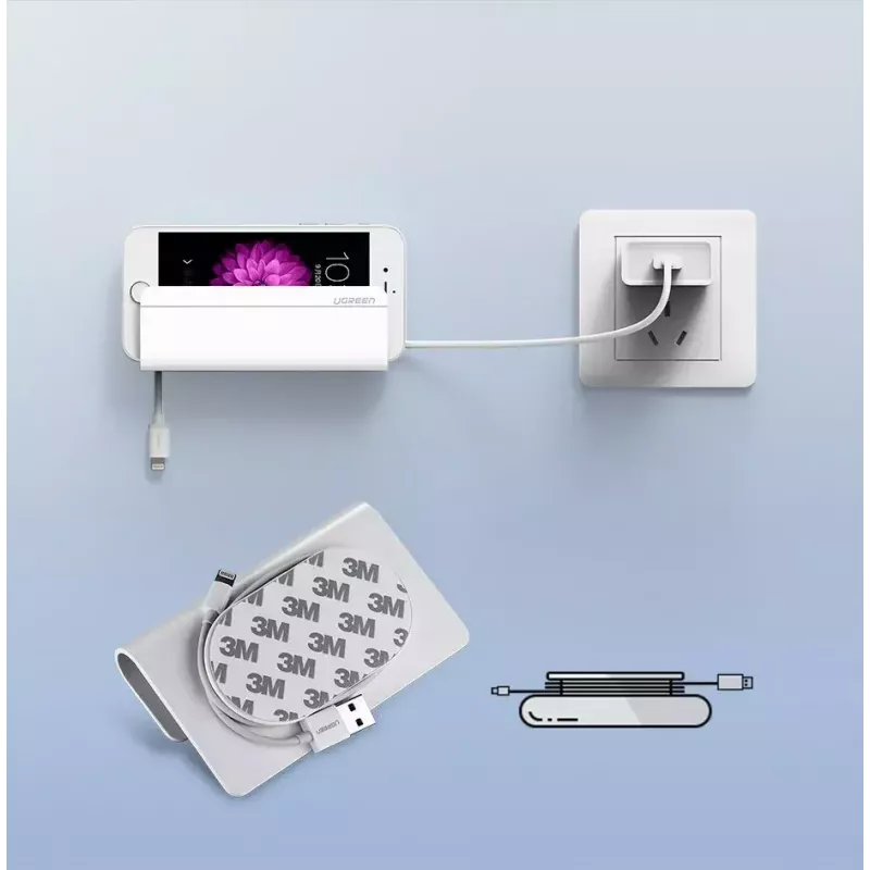 UGREEN 30394 suporte de parede adesivo para carregamento de telemóvel, branco