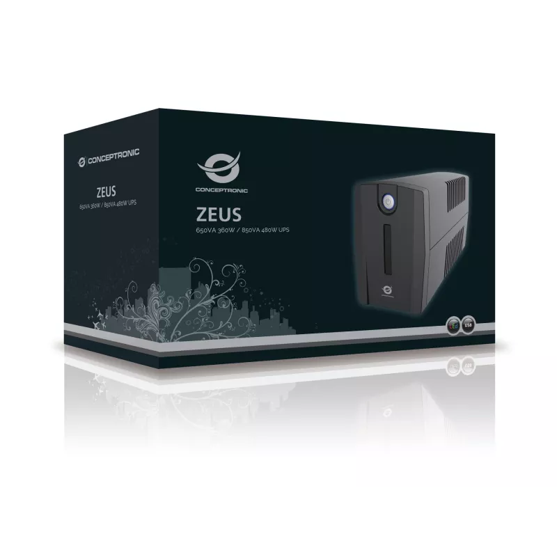UPS Conceptronic ZEUS 650VA 360W, tomada Schuko, Line-Interactive, 0,65 kVA, 360 W, 220 V, 240 V, 220 V