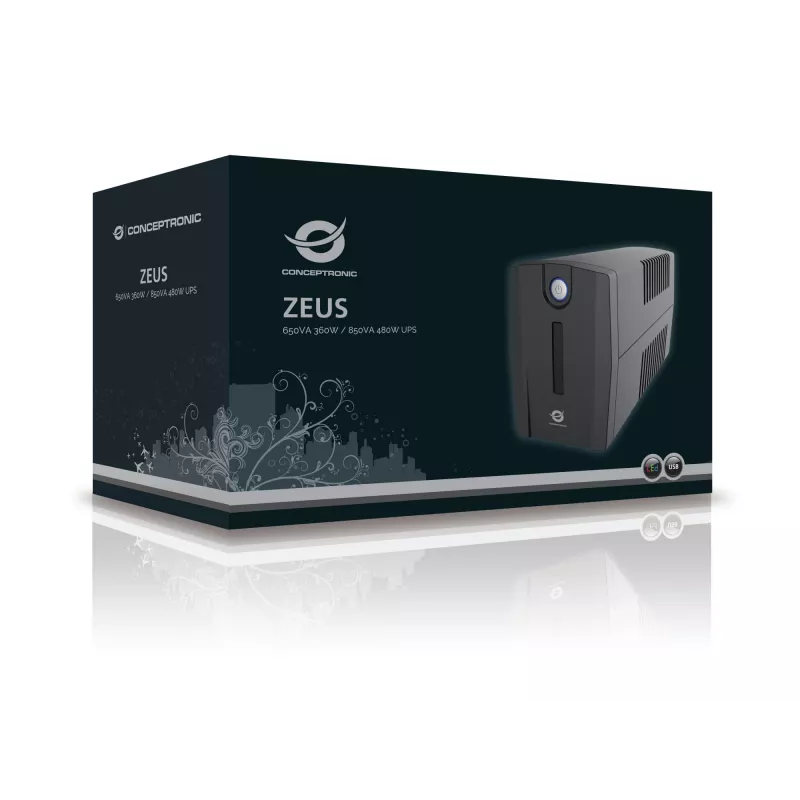 UPS Conceptronic ZEUS 850VA 480W, tomada Schuko, Line-Interactive, 0,85 kVA, 480 W, 220 V, 240 V, 220 V
