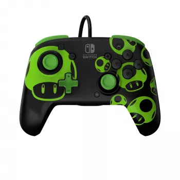 Gamepad PDP REMATCH com fios Controller 1-Up Glow in the Dark para Nintendo Switch, USB, cabo de 3 m, D-pad, botão Home, preto/verde