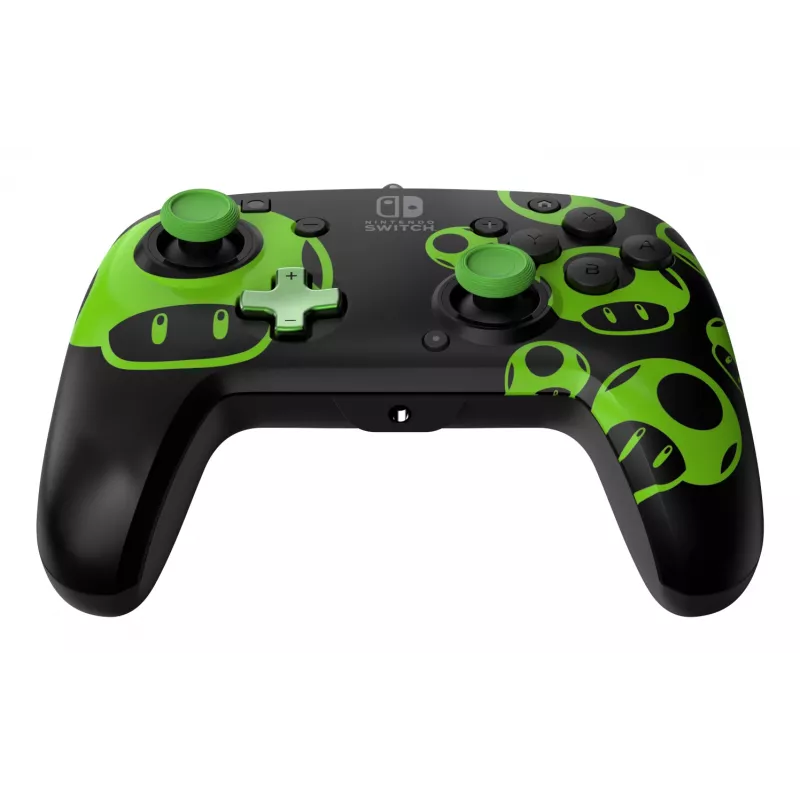 Gamepad PDP REMATCH com fios Controller 1-Up Glow in the Dark para Nintendo Switch, USB, cabo de 3 m, D-pad, botão Home, preto/verde