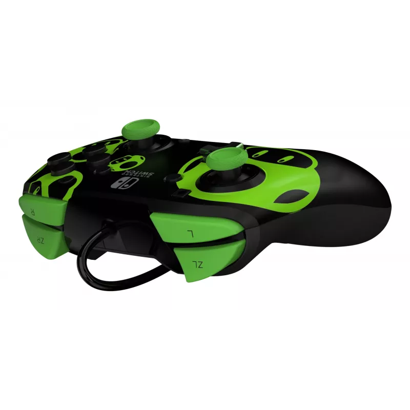 Gamepad PDP REMATCH com fios Controller 1-Up Glow in the Dark para Nintendo Switch, USB, cabo de 3 m, D-pad, botão Home, preto/verde