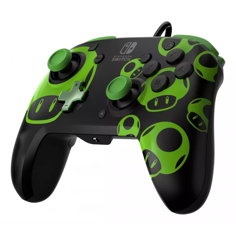 Gamepad PDP REMATCH com fios Controller 1-Up Glow in the Dark para Nintendo Switch, USB, cabo de 3 m, D-pad, botão Home, preto/verde